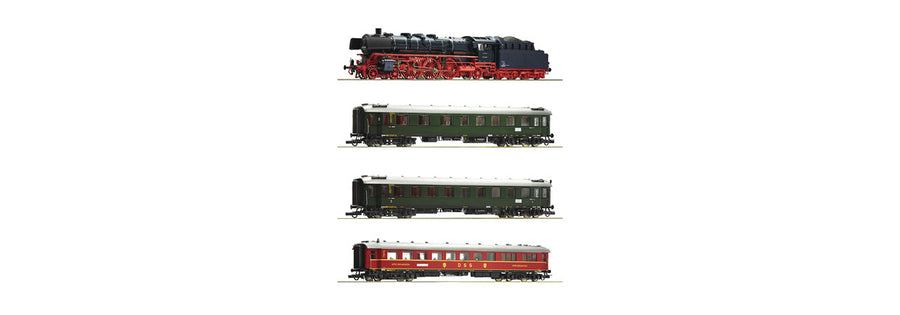 Roco 61474 + 74098 Steam locomotive class 03.10 and fast train, DB. Sound